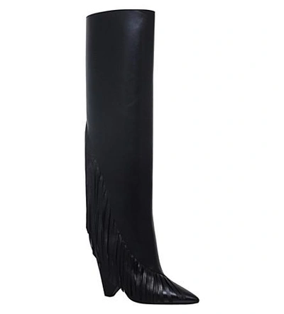 Shop Saint Laurent Niki 105 Fringed Leather Boots In Black