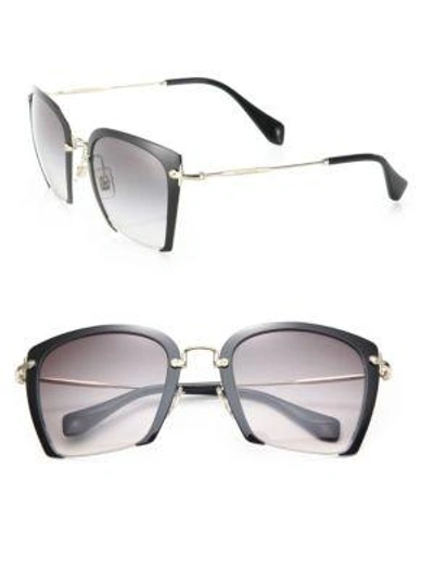 Miu Miu 52mm Semi-rimless Acetate & Metal Square Sunglasses In Black