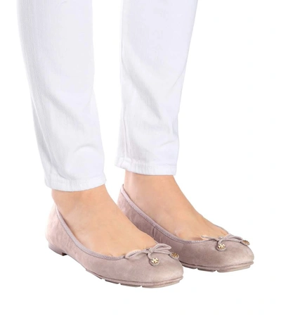 Shop Tory Burch Laila Driver Suede Ballerinas In Dust Storm