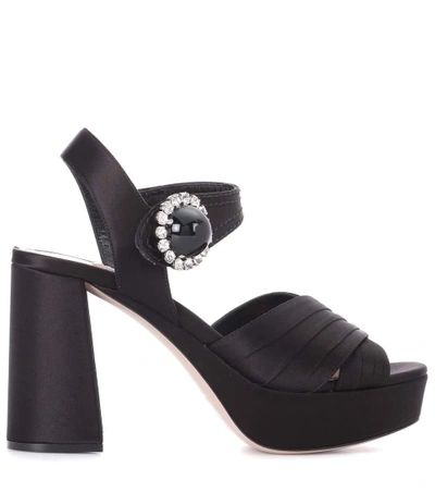 Shop Miu Miu Satin Plateau Sandals