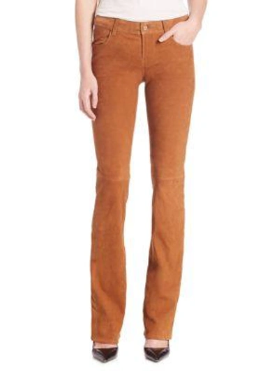 Shop J Brand Brya Suede Mid-rise Bootcut In Maple