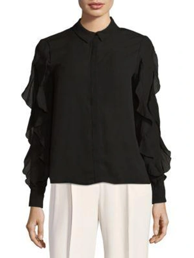 Shop Endless Rose Cascading Ruffle Blouse In Black