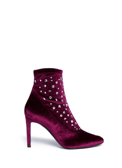 Shop Giuseppe Zanotti 'bimba' Embellished Velvet Ankle Boots