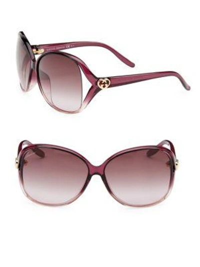 Shop Gucci 62mm Oversize Logo Sunglasses In Purple