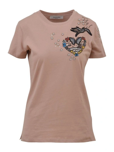 Shop Valentino Embroidered T-shirt In Nude