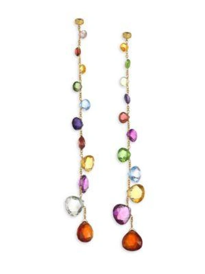 Shop Marco Bicego Paradise Mixed Elevated Gemstones Graduated Long Earrings In Yellow Gold