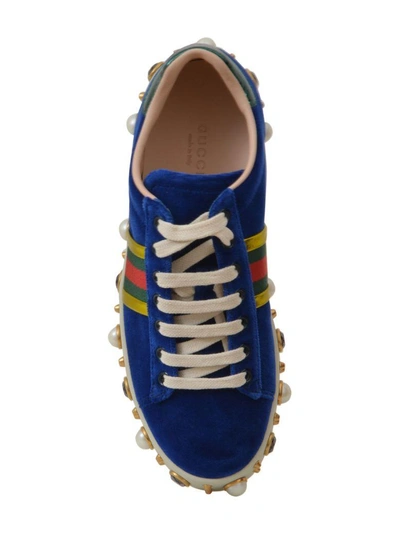 Shop Gucci Blue Velvet Sneakers