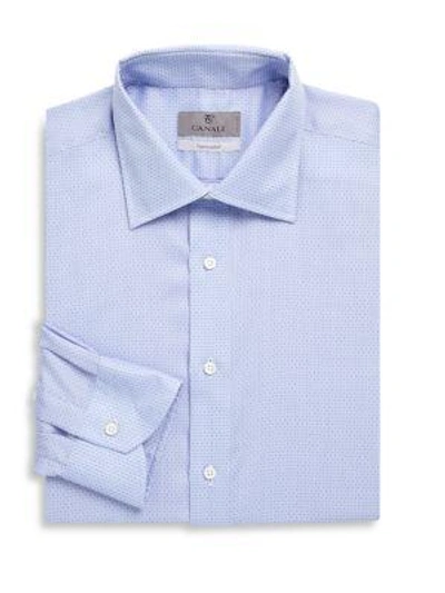 Shop Canali Dot Cotton Dress Shirt In Blue