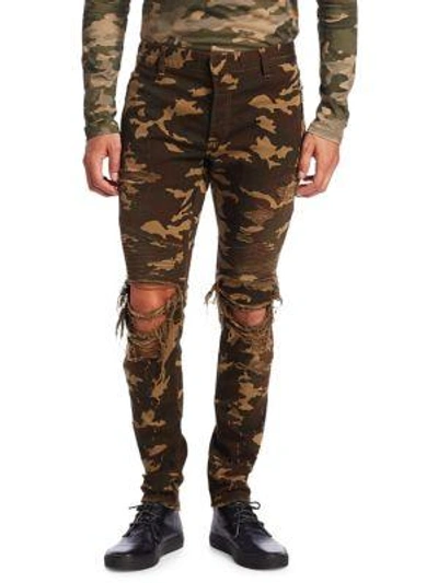 Shop Balmain Ripped Camouflage Skinny-fit Jeans In Khaki
