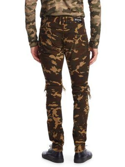 Shop Balmain Ripped Camouflage Skinny-fit Jeans In Khaki