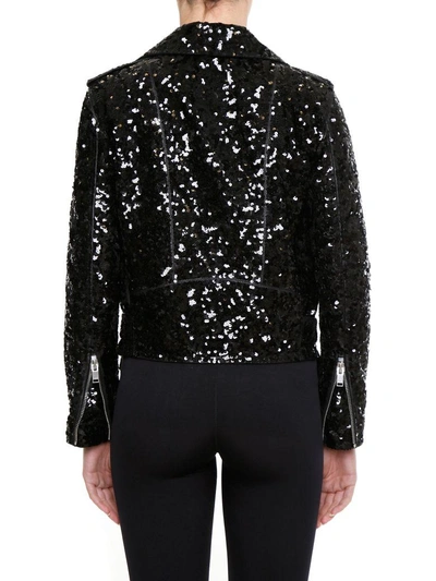 Shop Saint Laurent Leather And Sequins Jacket In Black Ivory|nero