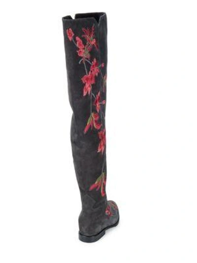 Shop Ash Jess Embroidered Suede Over-the-knee Boots In Russet