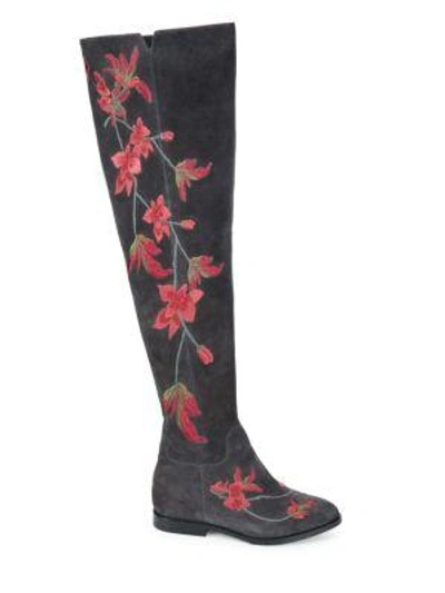 Shop Ash Jess Embroidered Suede Over-the-knee Boots In Russet