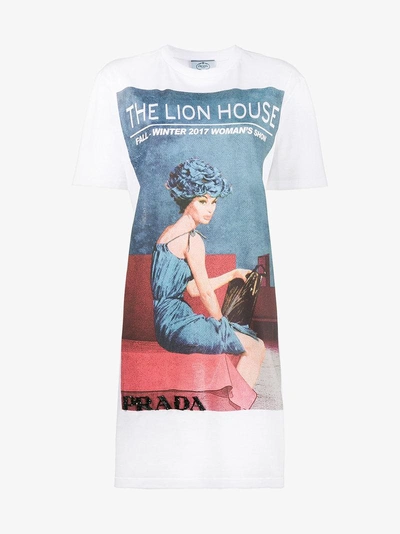 Shop Prada Longline Lion House T-shirt Dress In White