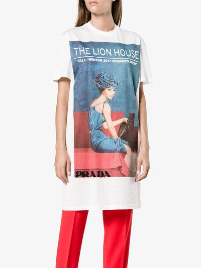 Shop Prada Longline Lion House T-shirt Dress In White