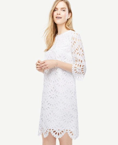 Shop Ann Taylor Petite Scallop Eyelet Shift Dress In White