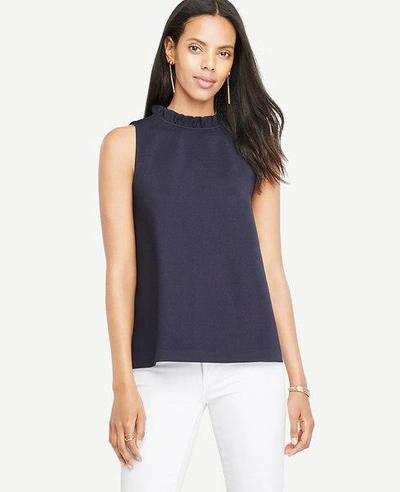 Shop Ann Taylor Petite Textured Ruffle Shell In Night Sky