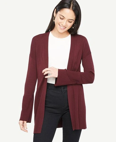 Shop Ann Taylor Petite Mixed Gauge Open Cardigan In Vino