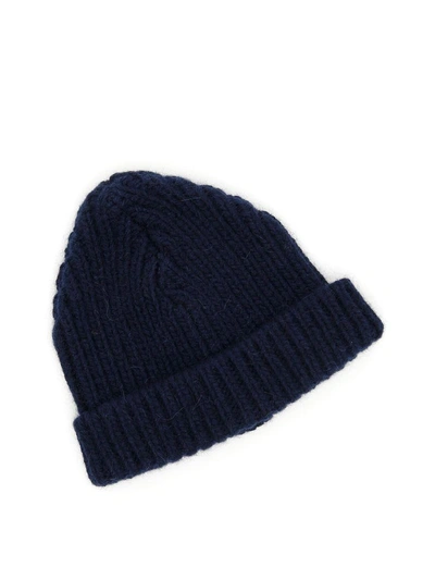 Shop Marni Ribbed Beanie In Navy|blu