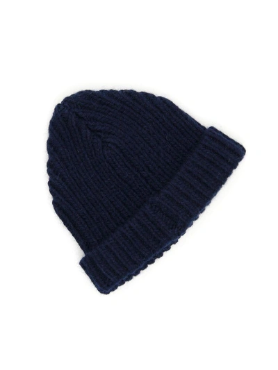 Shop Marni Ribbed Beanie In Navy|blu