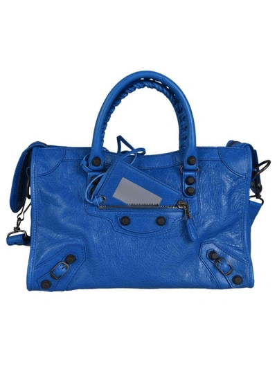 Balenciaga Classic Mini City Shoulder Bag In Bleu Rivage
