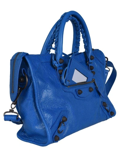 Shop Balenciaga Classic Mini City Shoulder Bag In Bleu Rivage
