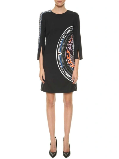 Shop Versace Printed Short Dress In Nero-multicolor