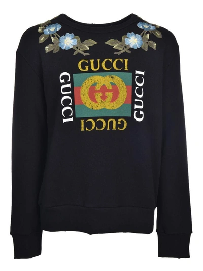Shop Gucci Gg Floral Sweatshirt In Nero