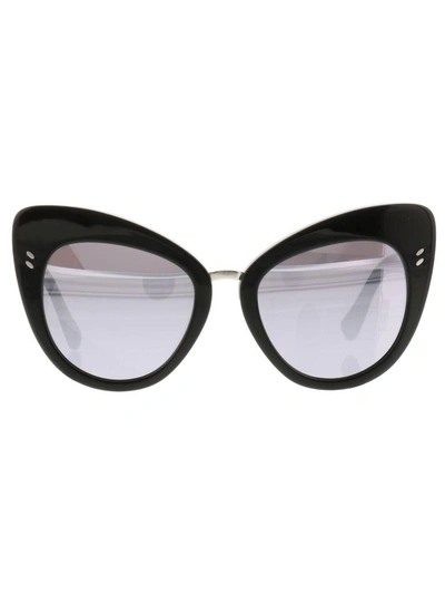 Shop Stella Mccartney Cat Eye Sunglasses In Shiny Black Silver