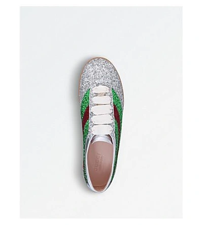 Shop Gucci Falacer Metallic Glittered Leather Low-top Trainers In Silver