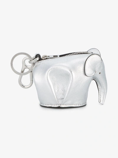 Shop Loewe Metallic Silver Elephant Leather Bag Charm