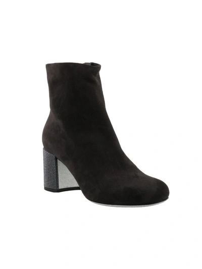 Shop René Caovilla Ankle Boot In Dark Grey Suede-satin Graphite