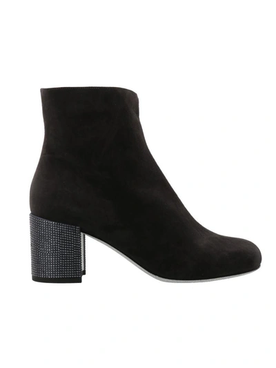 Shop René Caovilla Ankle Boot In Dark Grey Suede-satin Graphite