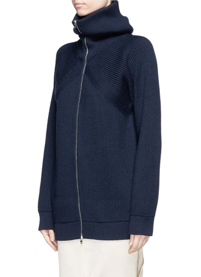 Shop Victoria Beckham Convertible Collar Virgin Wool Rib Knit Jacket