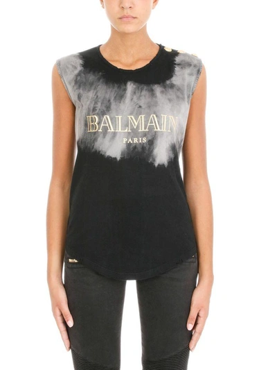 Shop Balmain Logo Sleeveless Top In Black