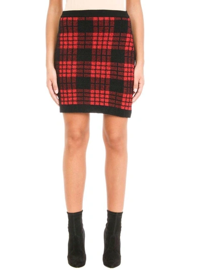 Shop Balmain Plaid High Waist Skirt In Red