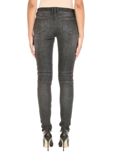 Shop Balmain Low-rise Biker Jeans In Grey