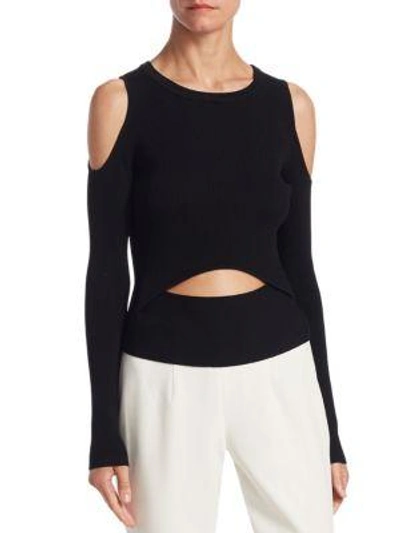 Shop Scripted Cutout Ribbed Sweater In Black