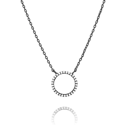 Shop Astrid & Miyu Tuxedo Circle Necklace In Gun Metal