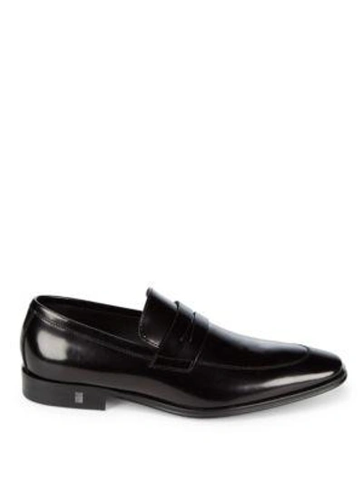 Shop Versace Leather Penny Loafers In Nero