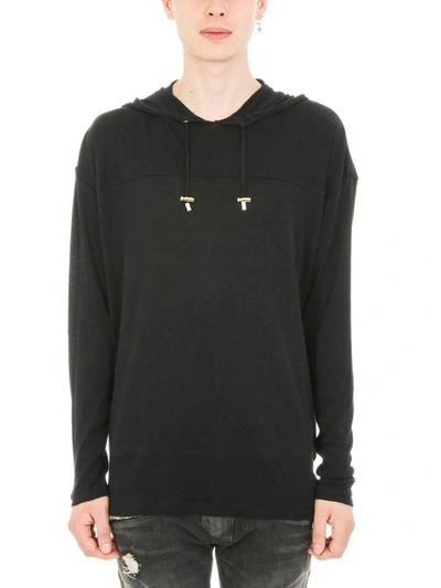 Shop Balmain Hoodie Black Wool Sweater