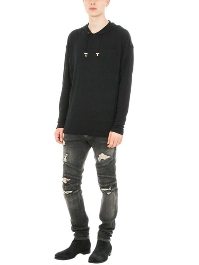 Shop Balmain Hoodie Black Wool Sweater