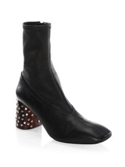 Shop Helmut Lang Studded Heel Stretch Leather Booties In Black