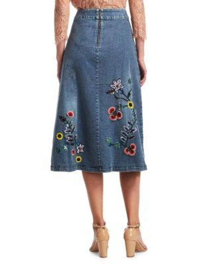 Shop Alice And Olivia Libbie Embroidered A-line Skirt In Blue