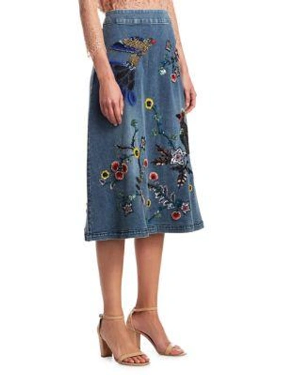 Shop Alice And Olivia Libbie Embroidered A-line Skirt In Blue