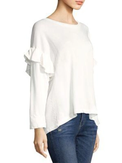 Shop Current Elliott Cotton Ruffled Sweatshirt In White