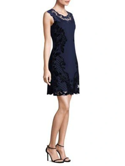 Kobi Halperin Delany Sleeveless Velvet Lace-trimmed Dress In Midnight Blue