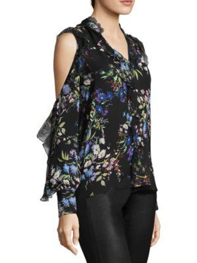 Shop Parker Elana Floral Silk Cold-shoulder Top In Multi