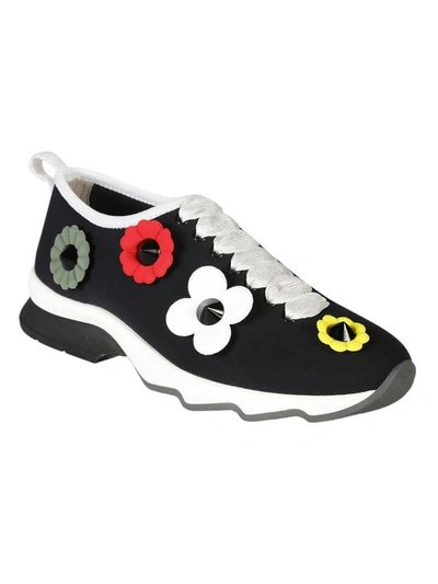 Shop Fendi Flower Applique Sneakers In Nero