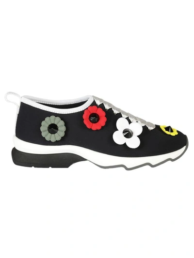 Shop Fendi Flower Applique Sneakers In Nero